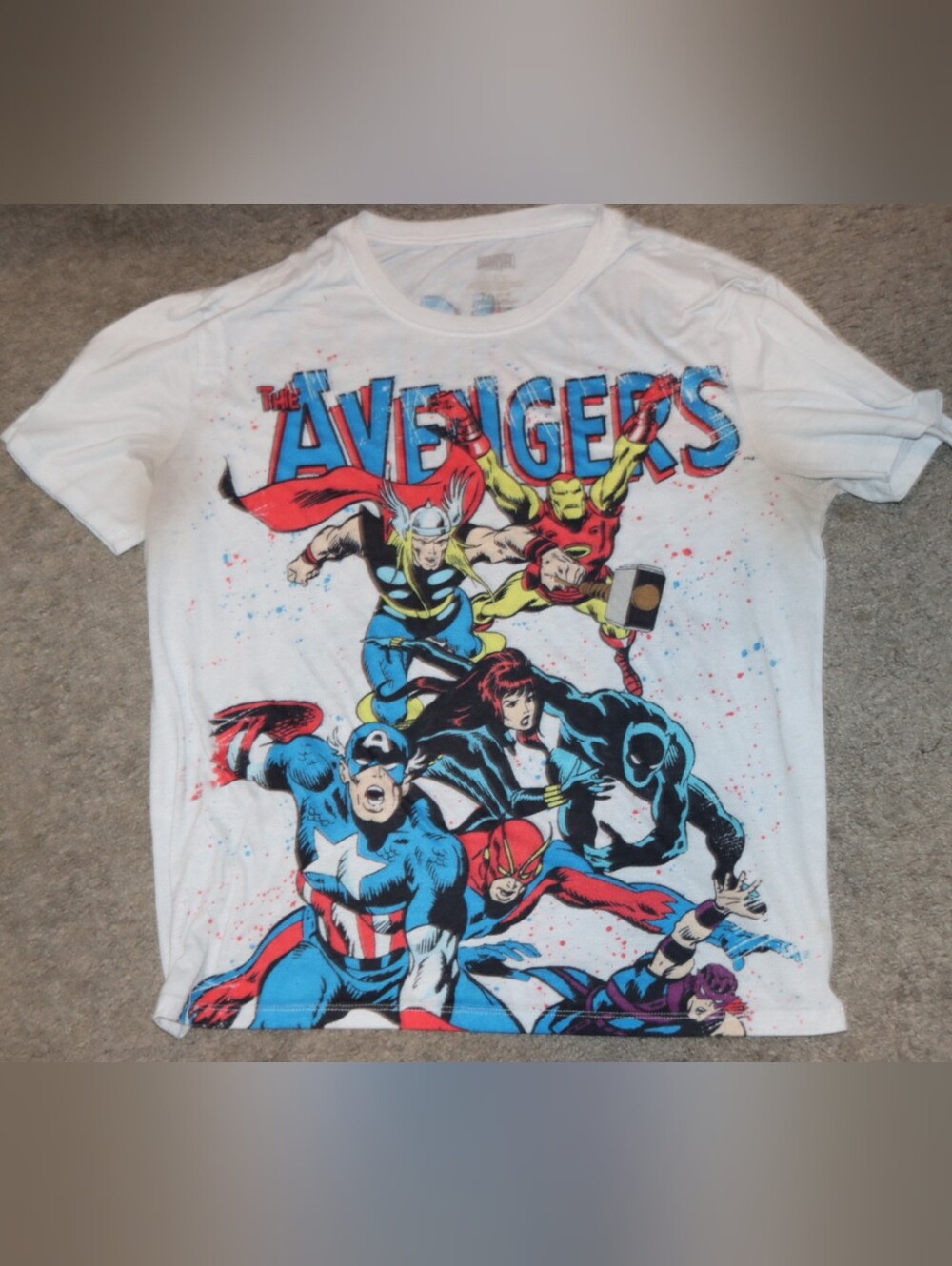 Marvel White Kids Avengers Graphic Tee with Multicolor Print